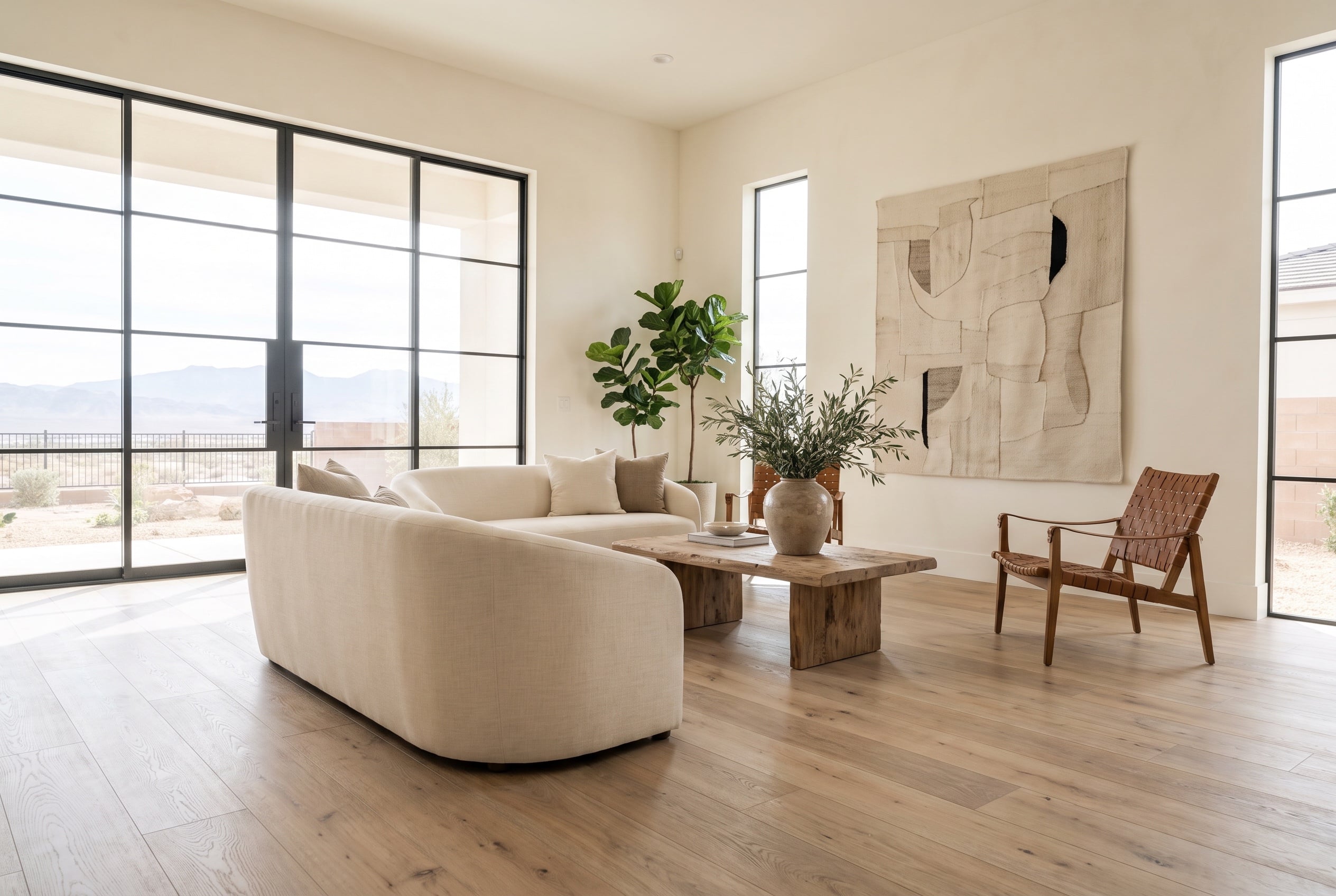 New wide plank flooring installation in Las Vegas living room