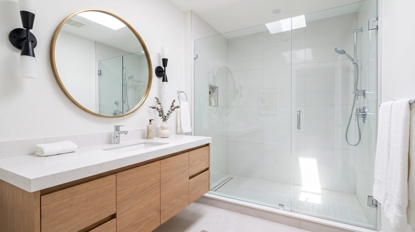Tub to shower conversion with frameless glass and floating vanity Henderson Nevada