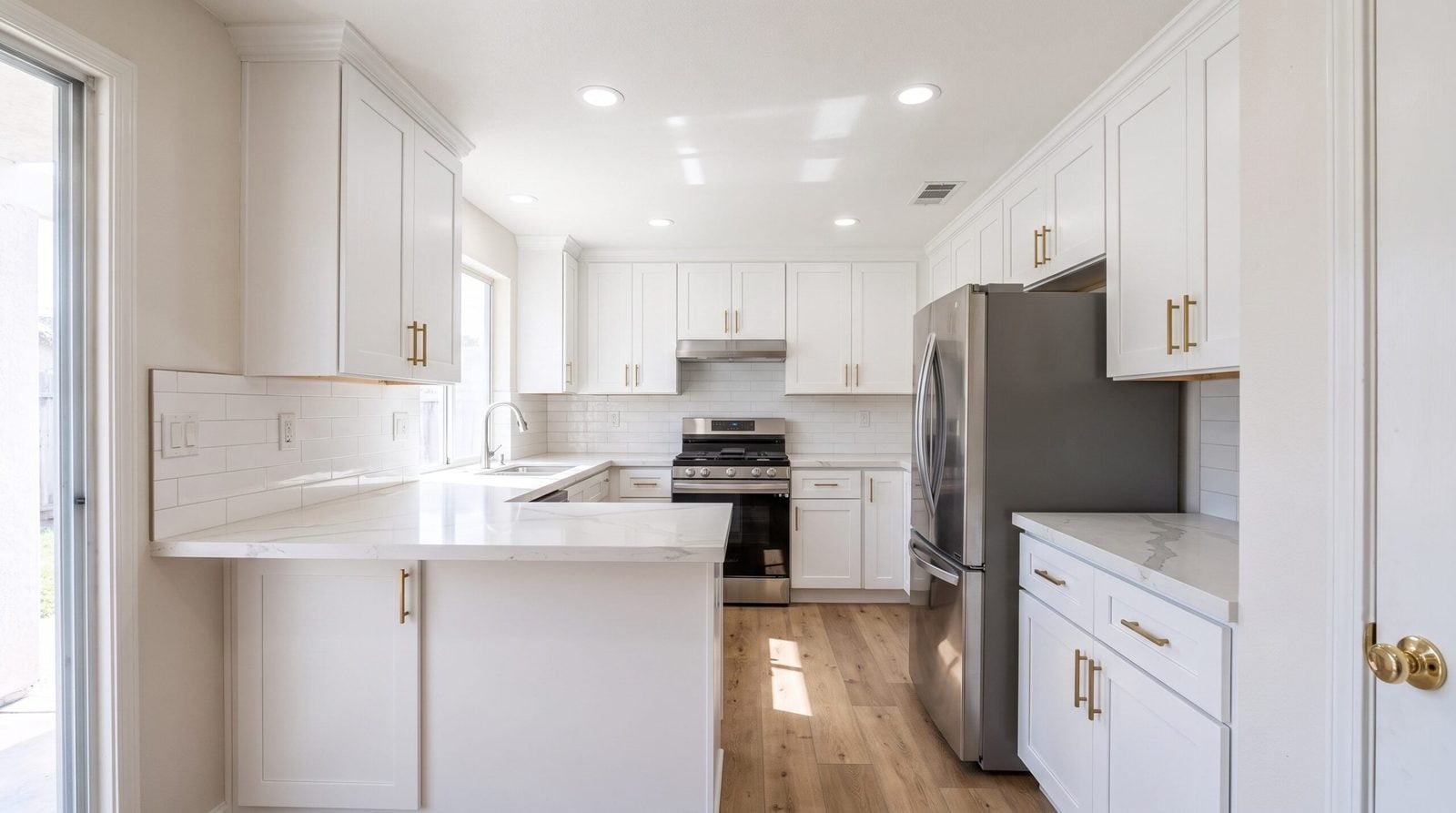 Kitchen remodel with white shaker cabinets and quartz countertops Henderson Nevada