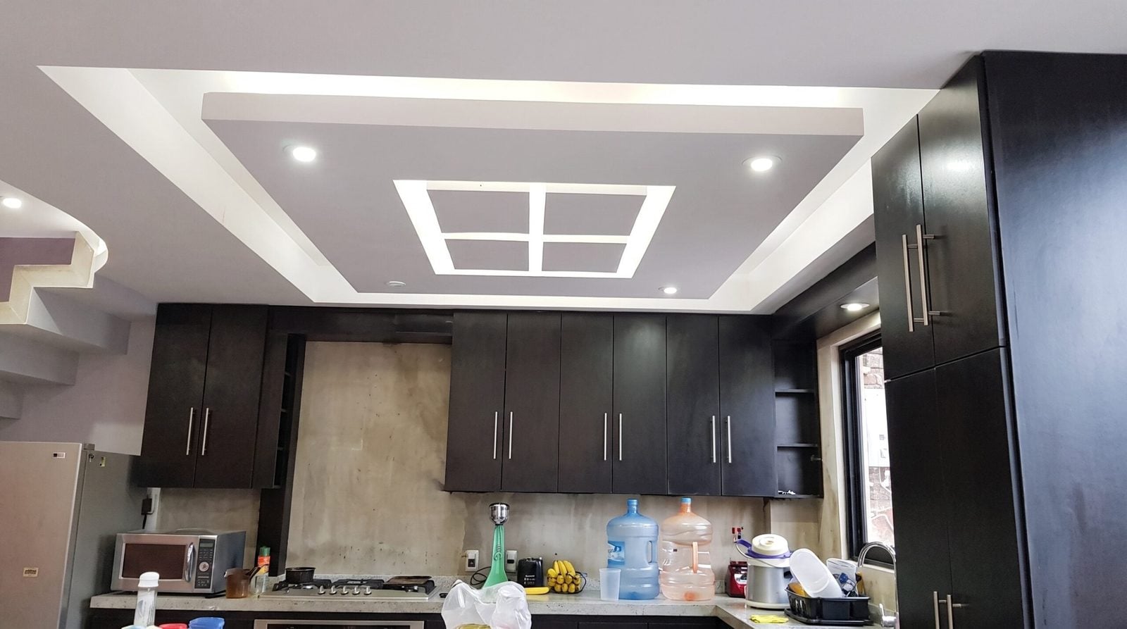 Dark espresso kitchen cabinets with custom ceiling soffit Las Vegas