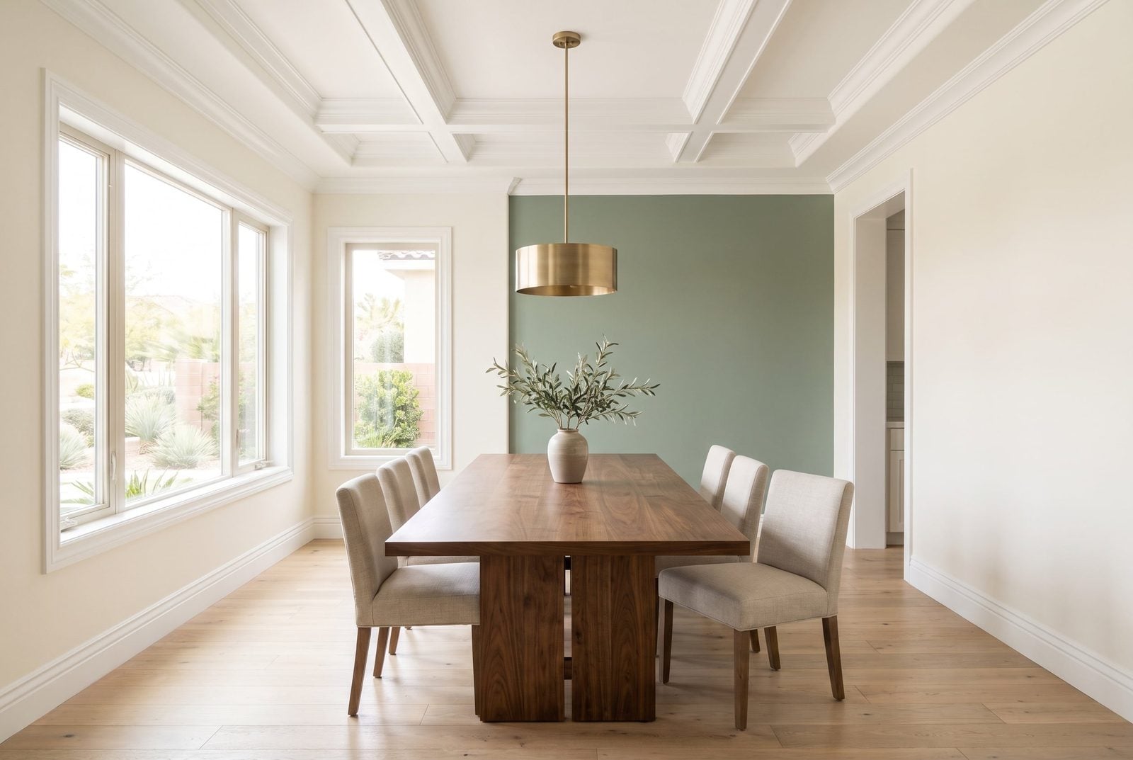 Freshly painted dining room with sage green accent wall Las Vegas